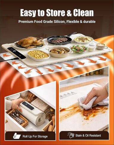 Food Warming Mat Extra Large 36 x 15 Inch with Heat Resistant Pad, Adjustable 50–100°C, Up to 10-Hour Timer, Child Lock Safety, Fits Multiple Dishes for Family Dinners, Holidays & Parties in Saudi Arabia