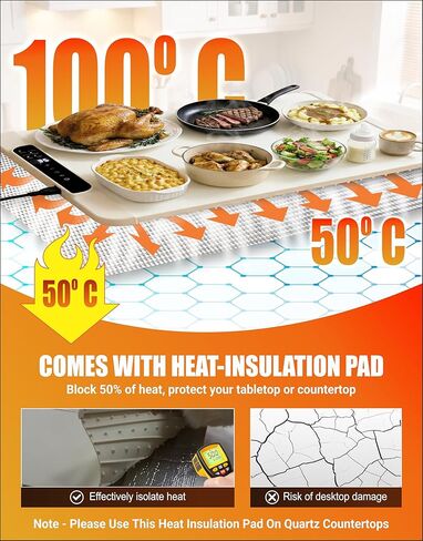 Food Warming Mat Extra Large 36 x 15 Inch with Heat Resistant Pad, Adjustable 50–100°C, Up to 10-Hour Timer, Child Lock Safety, Fits Multiple Dishes for Family Dinners, Holidays & Parties in Saudi Arabia