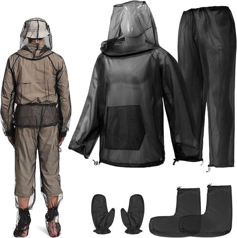 بدلة علة البعوض للرجال نساء ، 4 أجهزة كمبيوتر كاملة بكامل الجسم صافي صافي السترة ، السراويل ، القفازات ، الجوارب شبكة التنفس in Kuwait