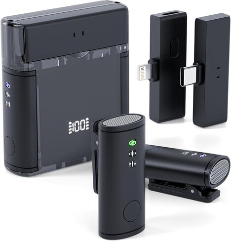 ميكروفون صغير لاسلكي للكاميرا/iPhone/Android/iPad/LAPTOP ، MIC LAV مع حالة الشحن ، تقليل ضوضاء الذكاء الاصطناعي ، بطارية 50 ساعة ، نطاق 230 قدم ، ميكروفون لافاليير لتسجيل الفيديو ، يوتيوب ، مدونوغ in Kuwait