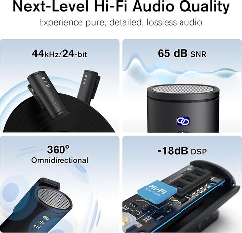 ميكروفون صغير لاسلكي للكاميرا/iPhone/Android/iPad/LAPTOP ، MIC LAV مع حالة الشحن ، تقليل ضوضاء الذكاء الاصطناعي ، بطارية 50 ساعة ، نطاق 230 قدم ، ميكروفون لافاليير لتسجيل الفيديو ، يوتيوب ، مدونوغ in Kuwait