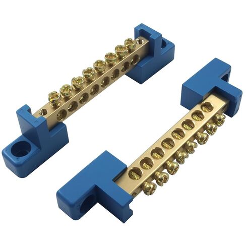 Hordion 4PCS Ground Bus Bar Terminal Block, 4 Positions Brass Wire Screw Terminal Electrical Grounding Bars Ground Circuit Terminal Blocks, Blue in Saudi Arabia