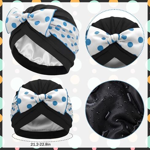 Soulchen 4 Pack Women Swim Caps for Long Hair Turban Bathing Caps with Polka Dot Bow Pleated Elastic Swimming Hats Fabric Cloth Waterproof Ear Protection Stylish Pool in Saudi Arabia