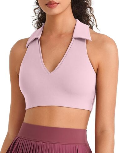 G4Free BareFeel V Neck Sports Bra for Women - Padded Collared Racerback Tennis Workout Tank Tops in Saudi Arabia