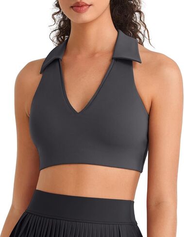 G4Free BareFeel V Neck Sports Bra for Women - Padded Collared Racerback Tennis Workout Tank Tops in Saudi Arabia