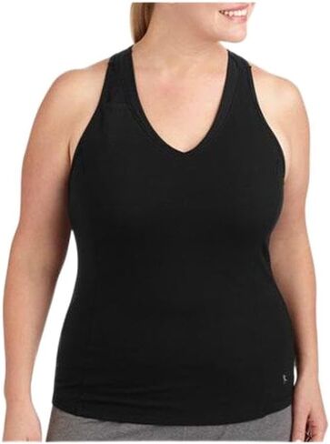 Womens Plus-Size Dri-More racerback mesh tank with built in bra - Gym workout (1X (16W), Black) in Saudi Arabia
