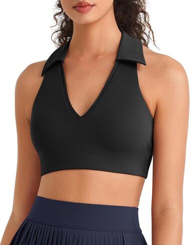 G4Free BareFeel V Neck Sports Bra for Women - Padded Collared Racerback Tennis Workout Tank Tops in Saudi Arabia