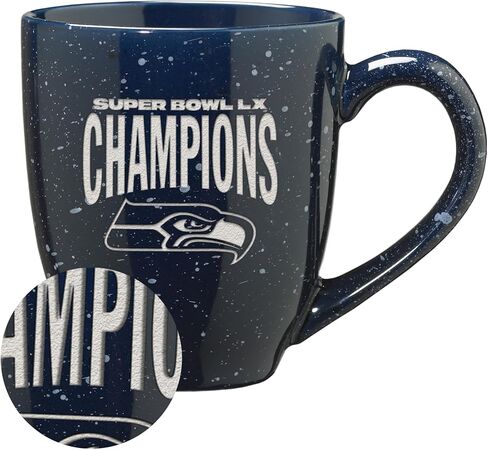 Rico Industries NFL Football Seattle Seahawks 2026 Super Bowl LX Champions 16 oz Team Color Laser Engraved Speckled Ceramic Coffee Mug in Saudi Arabia