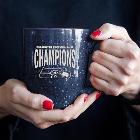 Rico Industries NFL Football Seattle Seahawks 2026 Super Bowl LX Champions 16 oz Team Color Laser Engraved Speckled Ceramic Coffee Mug in Saudi Arabia