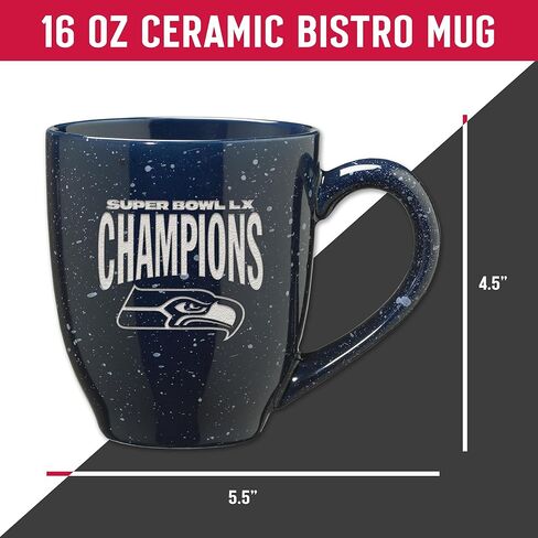 Rico Industries NFL Football Seattle Seahawks 2026 Super Bowl LX Champions 16 oz Team Color Laser Engraved Speckled Ceramic Coffee Mug in Saudi Arabia