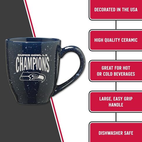 Rico Industries NFL Football Seattle Seahawks 2026 Super Bowl LX Champions 16 oz Team Color Laser Engraved Speckled Ceramic Coffee Mug in Saudi Arabia
