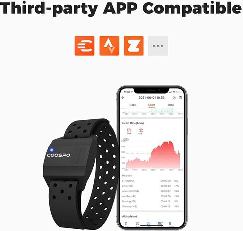 COOSPO Armband Heart Rate Monitor, Bluetooth ANT+ HR Optical Sensor for Sport, Rechargeable Dual Band IP67 HRM, Compatible with Peloton,Wahoo,Polar Beat,Strava,DDP Yoga in Kuwait