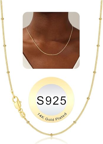 IEFWELL S925 Sterling Silver Chain Necklace for Women - 14K-Real-Gold-Plated 1.5mm Satellite Bead Chains Necklace, Hypoallergenic Sturdy Women's Chain Necklaces, 14/16/18/20/22/24 Inches Jewelry Gifts in Kuwait