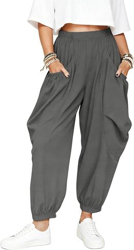 Himosyber Women's Baggy Harem Pants Casual Loose Elastic High Waist Lounge Sweatpants Comfy Joggers with Pockets in Kuwait