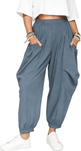 Himosyber المرأة فضفاض الحريم السراويل عارضة فضفاضة مرنة عالية الخصر صالة Sweatpants مريح الركض مع جيوب in Kuwait