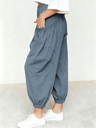 Himosyber المرأة فضفاض الحريم السراويل عارضة فضفاضة مرنة عالية الخصر صالة Sweatpants مريح الركض مع جيوب in Kuwait