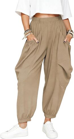 Himosyber المرأة فضفاض الحريم السراويل عارضة فضفاضة مرنة عالية الخصر صالة Sweatpants مريح الركض مع جيوب in Kuwait