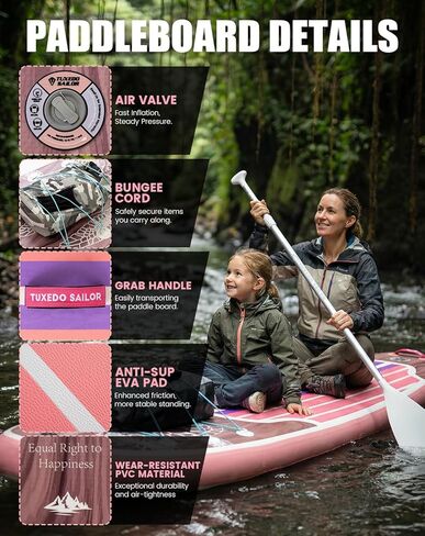 لوح تجديف قابل للنفخ بطول 11 بوصة من Tuxedo Sailor مع ملحقات SUP وسطح EVA مضاد للانزلاق وزعنفة كبيرة وألواح تجديف للبالغين والشباب من جميع مستويات المهارة in Kuwait