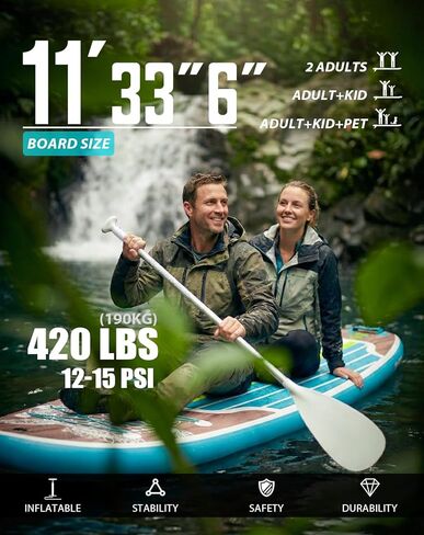 لوح تجديف قابل للنفخ بطول 11 بوصة من Tuxedo Sailor مع ملحقات SUP وسطح EVA مضاد للانزلاق وزعنفة كبيرة وألواح تجديف للبالغين والشباب من جميع مستويات المهارة in Kuwait