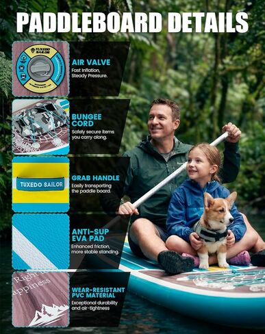 لوح تجديف قابل للنفخ بطول 11 بوصة من Tuxedo Sailor مع ملحقات SUP وسطح EVA مضاد للانزلاق وزعنفة كبيرة وألواح تجديف للبالغين والشباب من جميع مستويات المهارة in Kuwait