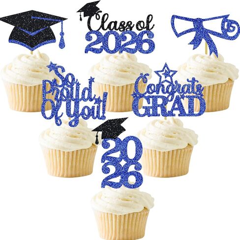 الأرجواني Gold Gold Cupcake Toppers 36pcs Glitter فخور بك اختيارات الطعام تهانينا in Kuwait