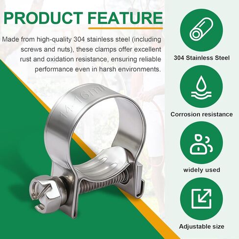 125PCS 304 Stainless Steel Hose Clamps Assortment Adjustable 9/32"-23/32" Dia (7-18mm) Heavy Duty Metal Small Hose Clamps for Radiator Plumbing, Automotive,Diesel Petrol Pipe,Fuel Line in Kuwait