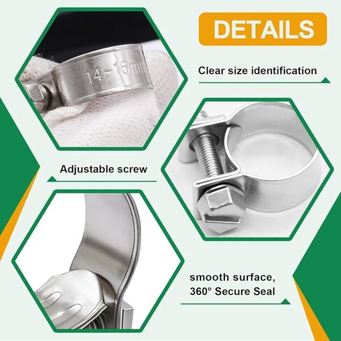 125PCS 304 Stainless Steel Hose Clamps Assortment Adjustable 9/32"-23/32" Dia (7-18mm) Heavy Duty Metal Small Hose Clamps for Radiator Plumbing, Automotive,Diesel Petrol Pipe,Fuel Line in Kuwait