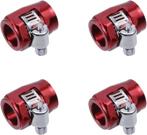 6AN Hose Finisher with Clamp 4Pcs Red, AN6 Aluminum Hex Hose End Fitting for Fuel Line, Oil Water Pipe, Stainless Braided & Rubber Hoses, Screw Band Clamp Adapter in Saudi Arabia