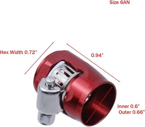 6AN Hose Finisher with Clamp 4Pcs Red, AN6 Aluminum Hex Hose End Fitting for Fuel Line, Oil Water Pipe, Stainless Braided & Rubber Hoses, Screw Band Clamp Adapter in Saudi Arabia