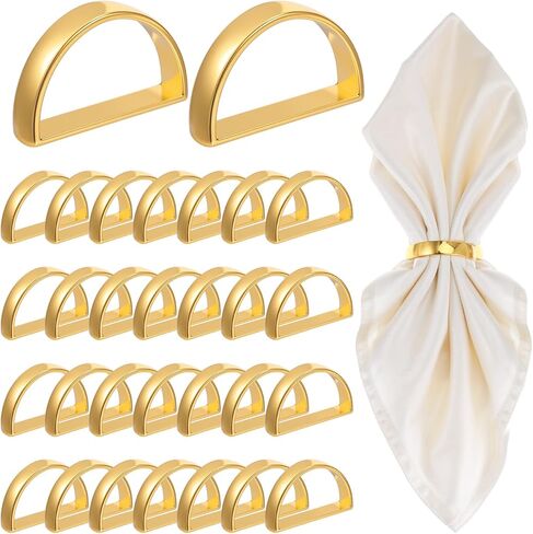 Ptwola 30pcs Gold Napkin Rings, Semicircle Sturdy Metal Napkin Holder Buckles Elegant Spring Fall Thanksgiving Christmas Decor for Family Dinner Easter Table Settings Wedding Birthday Banquet Party in Saudi Arabia