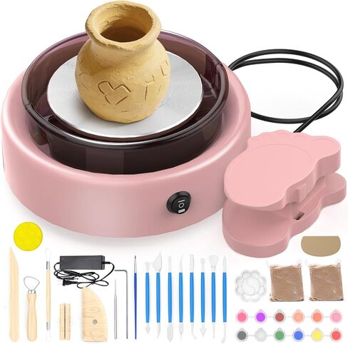 Skirfy Mini Pottery Wheel for Beginners Adults 9.5" Ceramic Machine for Kids Art Craft Glow in Dark Kits 2.2LB Air-Dry Clay,Carving Tools Adjustable Speed,Home Decor DIY Projects Birthday Gift in Kuwait