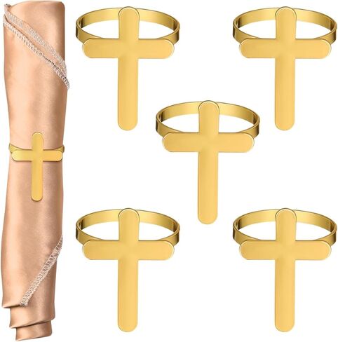 MAGICLULU 4Pcs Easter Napkin Rings Cross Napkin Ring Holders Metal Cross Serviette Buckle for Jesus Christian Easter Party Dining Table Decoration Gold in Saudi Arabia