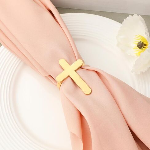 MAGICLULU 4Pcs Easter Napkin Rings Cross Napkin Ring Holders Metal Cross Serviette Buckle for Jesus Christian Easter Party Dining Table Decoration Gold in Saudi Arabia