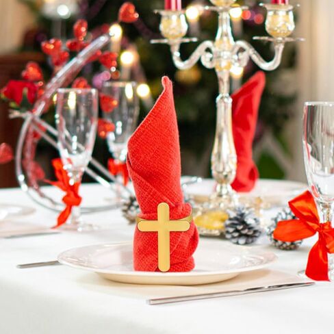 MAGICLULU 4Pcs Easter Napkin Rings Cross Napkin Ring Holders Metal Cross Serviette Buckle for Jesus Christian Easter Party Dining Table Decoration Gold in Saudi Arabia