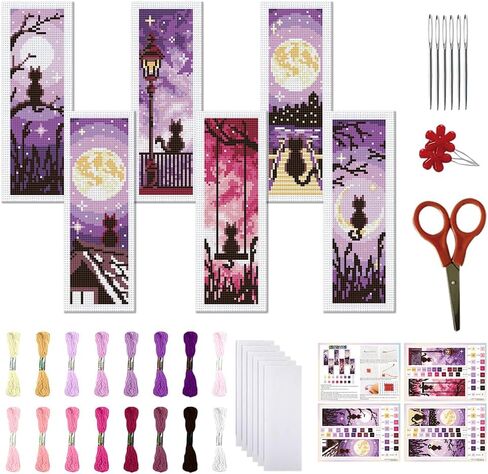 FreeBloss 6 Set Cross Stitch Lockmark Kit Stamped Cross Stitch Kit Fantasy Clouds Temproidery مجموعة مع تعليمات للبالغين 8 ''*2.4 '' in Kuwait