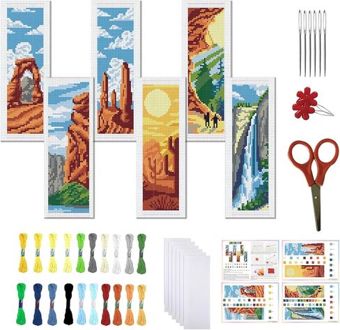 FreeBloss 6 Set Cross Stitch Lockmark Kit Stamped Cross Stitch Kit Fantasy Clouds Temproidery مجموعة مع تعليمات للبالغين 8 ''*2.4 '' in Kuwait