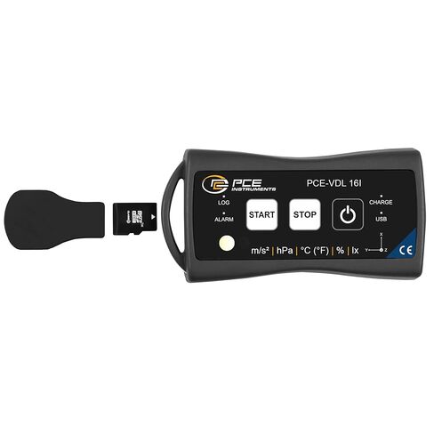 مقياس تسارع PCE-VDL 16I من أدوات PCE، للاهتزاز والمراقبة البيئية، يقيس ما يصل إلى 800 هرتز، إلى جانب درجة الحرارة والرطوبة وضغط الهواء والكشف عن الضوء in Kuwait