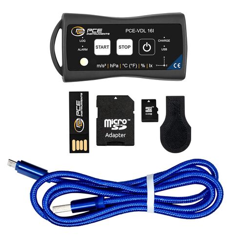 مقياس تسارع PCE-VDL 16I من أدوات PCE، للاهتزاز والمراقبة البيئية، يقيس ما يصل إلى 800 هرتز، إلى جانب درجة الحرارة والرطوبة وضغط الهواء والكشف عن الضوء in Kuwait