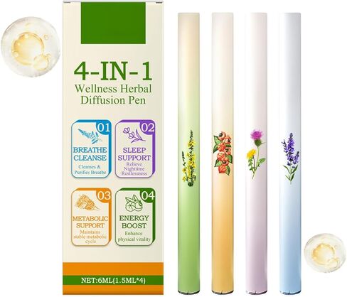 Mullein Herbal Diffuser Pen, Natural Aromatherapy Air Inhaler Stick with Mullein Thyme Mint, Four Aroma Variety Set,Air Freshening, Relaxed Feelings, Portable Pocket Size (4 Pack) in Saudi Arabia