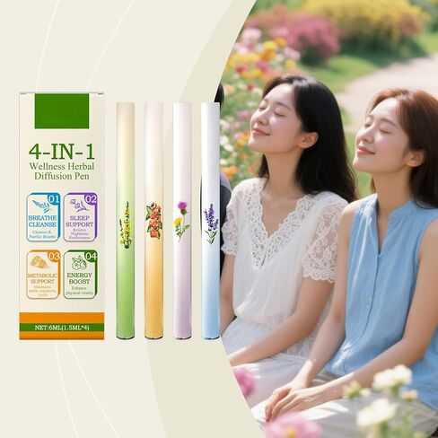 Mullein Herbal Diffuser Pen, Natural Aromatherapy Air Inhaler Stick with Mullein Thyme Mint, Four Aroma Variety Set,Air Freshening, Relaxed Feelings, Portable Pocket Size (4 Pack) in Saudi Arabia