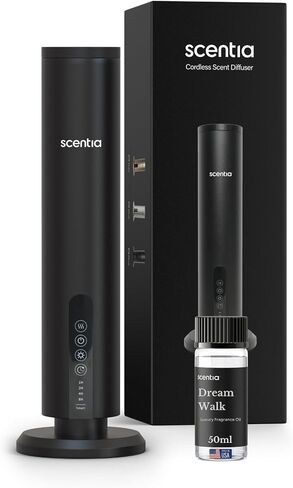 Scentia Wireless Waterless Hotel Scent Diffuser | Includes Premium USA-Made Oil Blend | App Controlled, Cordless | Home, Office, Spa, Aromatherapy | Covers 1500 Sq Ft | 72 Hrs in 1 Charging | Gold in Saudi Arabia