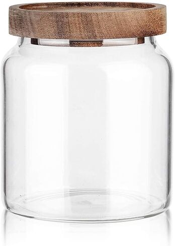 Labina Glass Storage Container Airtight Food Jars Kitchen Canister with Wood Lids, 20 Oz Wide Mouth Pantry Organization Glass Jar for Flour, Sugar, Cookie, Spagetti, Nuts and Candy (3 Pack) in Saudi Arabia