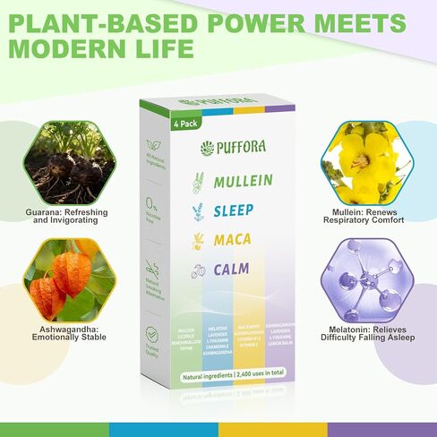 قلم ناشر عشبي 4 في 1 مع مولين وأشواغاندا وجذور الماكا والميلاتونين | يدعم راحة الرئة والطاقة والاسترخاء والنوم | 2400 استخدام in Kuwait