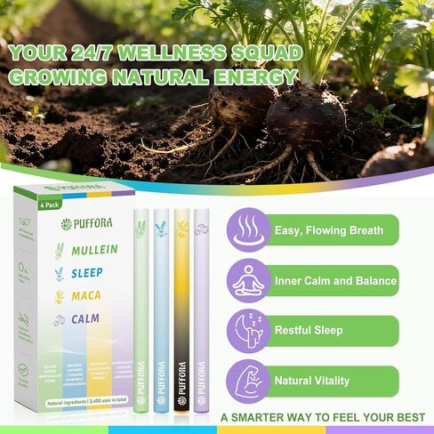 قلم ناشر عشبي 4 في 1 مع مولين وأشواغاندا وجذور الماكا والميلاتونين | يدعم راحة الرئة والطاقة والاسترخاء والنوم | 2400 استخدام in Kuwait
