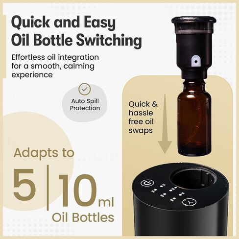 Waterless Essential Oil Diffuser for Car & Home with 3x10ml Oils, Portable Aromatherapy Device, USB-C Rechargeable, 3 Mist Modes, Long Lasting Scent – Black in Saudi Arabia
