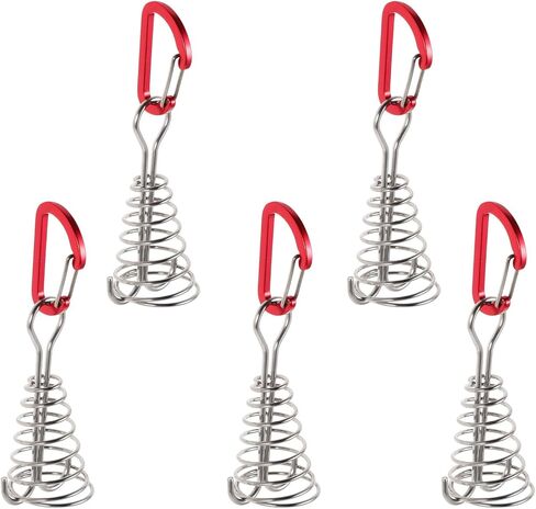 Holibanna 5pcs Spring Tent Anchors Round Tube Windproof Hooks, Stainless Steel Fast Tie Down Anchors for Outdoor Camping Tent Rope Tensioner Accessories in Kuwait