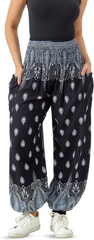 سراويل حريم تايلاندية للسيدات - سراويل يوجا بوهيمية كاجوال هيبي بوهو بجيوب عميقة - لون موحد in Kuwait