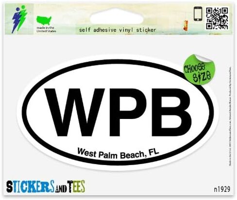 WPB West Palm Beach Florida Oval Vinyl Car Bumper Window Sticker 5" x 3" in Saudi Arabia