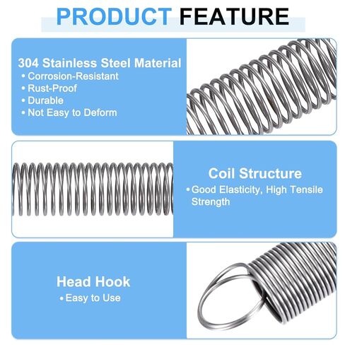 uxcell 2Pcs Extension Springs, 0.3x2x300mm/0.01x0.08x11.81in 304 Stainless Steel Extended Compression Spring Steel Dual Hook Tension Springs for Machinery Construction Home Repairs in Saudi Arabia