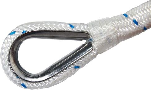 Double-Braided Nylon Anchor Rope with Stainless Steel Thimble – Marine Grade Anchor Line for Boats – 3/8", 1/2", 5/8", or 3/4" Sizes – Pre-Spliced Thimble – Not for Windlasses in Saudi Arabia